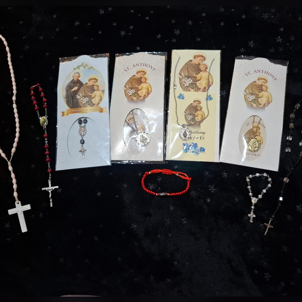 ✝️Religious Bundle Prayer Rosary Necklaces St Anthony Crucifix Jesus Cross - Picture 7 of 16